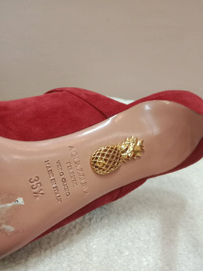 Aquazzura Blossom Suede Pointed Toe Mules Red Size 35.5