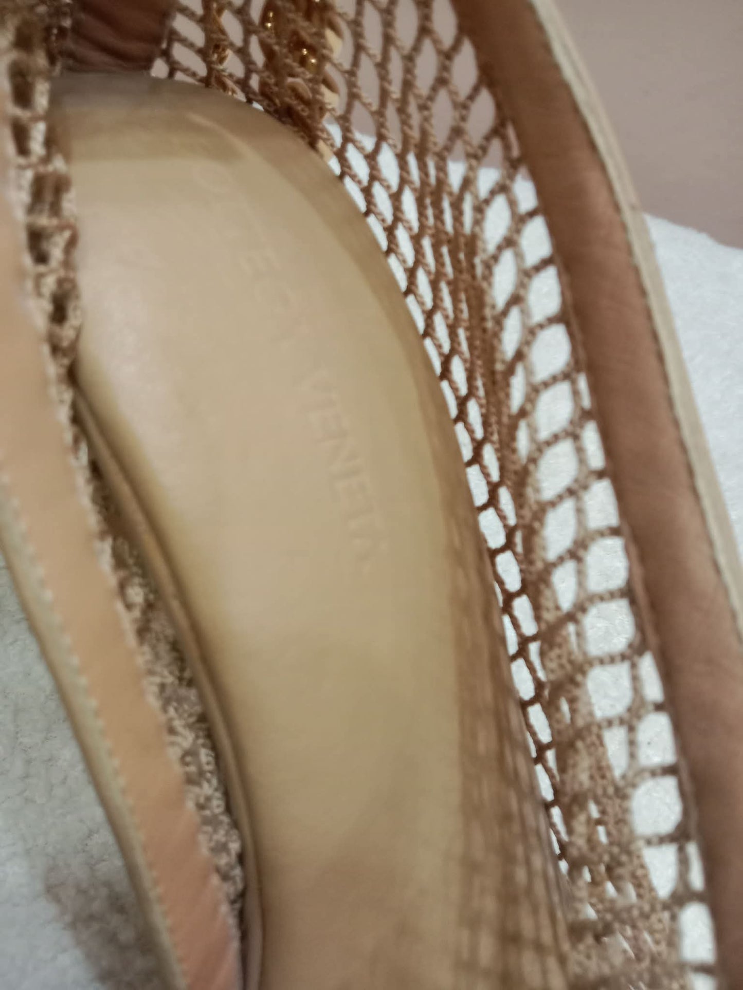 Bottega Veneta Mesh Nappa Chunky Chain Sandals Beige Size 36