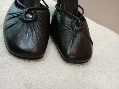 Chanel Black Leather Heels Knotted Toe Design and Draped Ankle Cuff Black Size 38