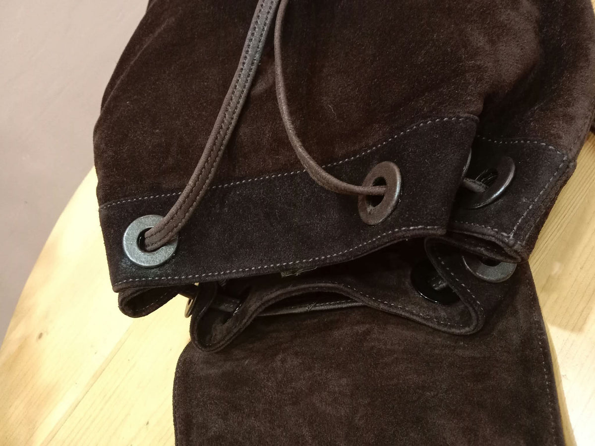 Chanel Vintage Karl Lagerfeld Dark Brown Suede Backpack featuring stitched CC Logo Flap Series 5