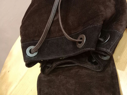 Chanel Vintage Karl Lagerfeld Dark Brown Suede Backpack featuring stitched CC Logo Flap Series 5