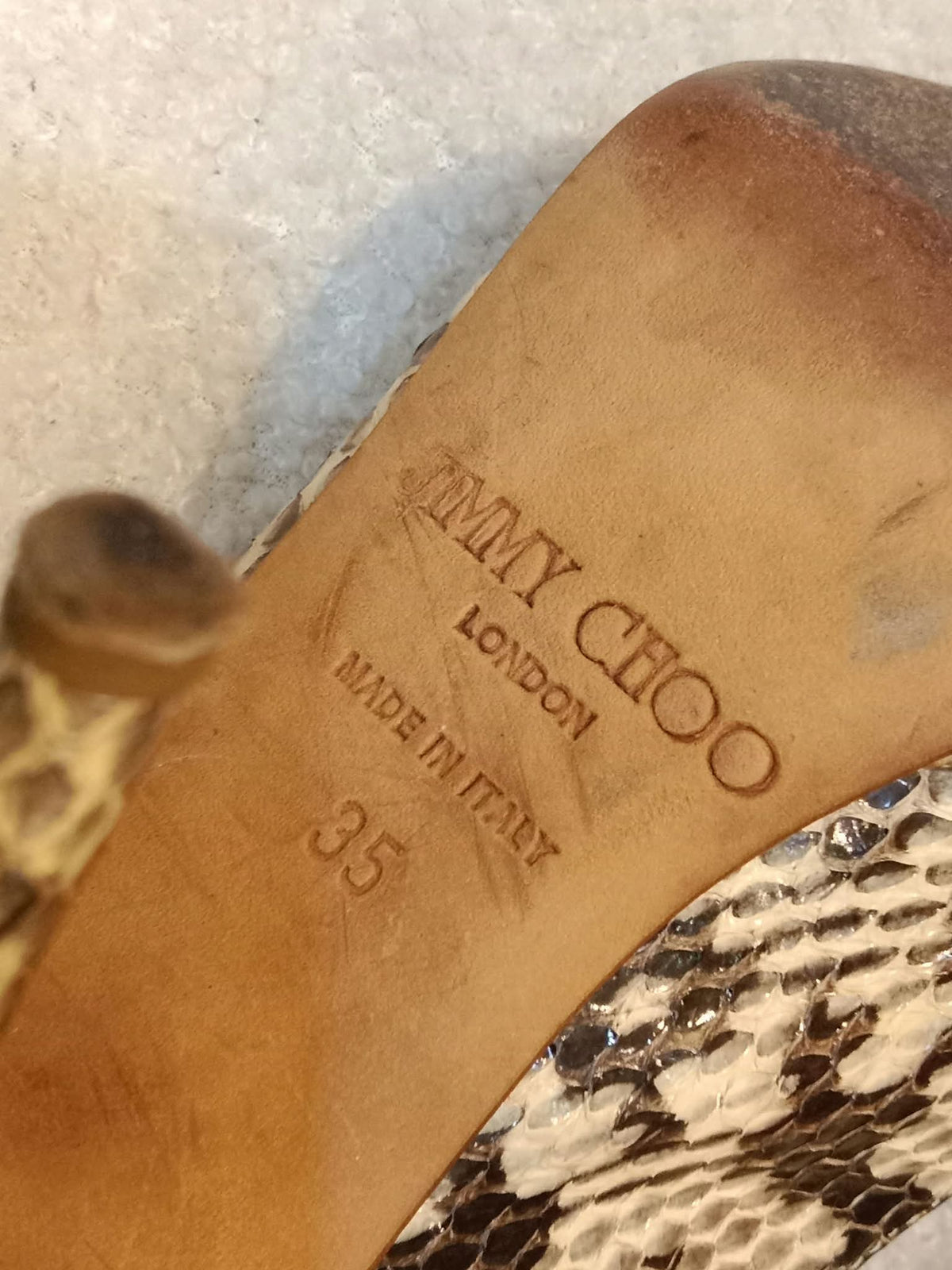 Jimmy Choo Python-Embossed Open-Toe Slingback Pumps Size 35