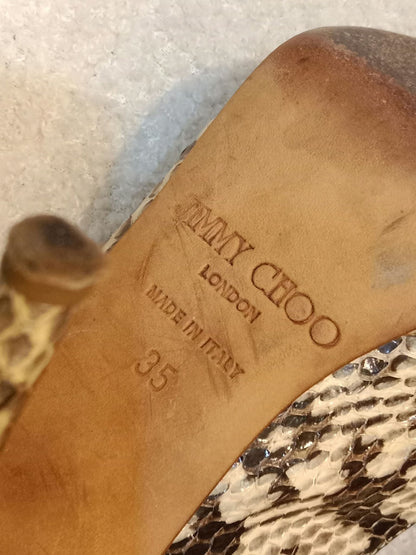 Jimmy Choo Python-Embossed Open-Toe Slingback Pumps Size 35