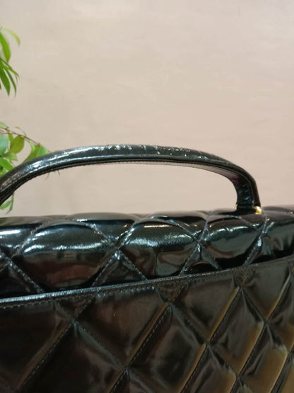Chanel Vintage Briefcase Quilted Patent Black
