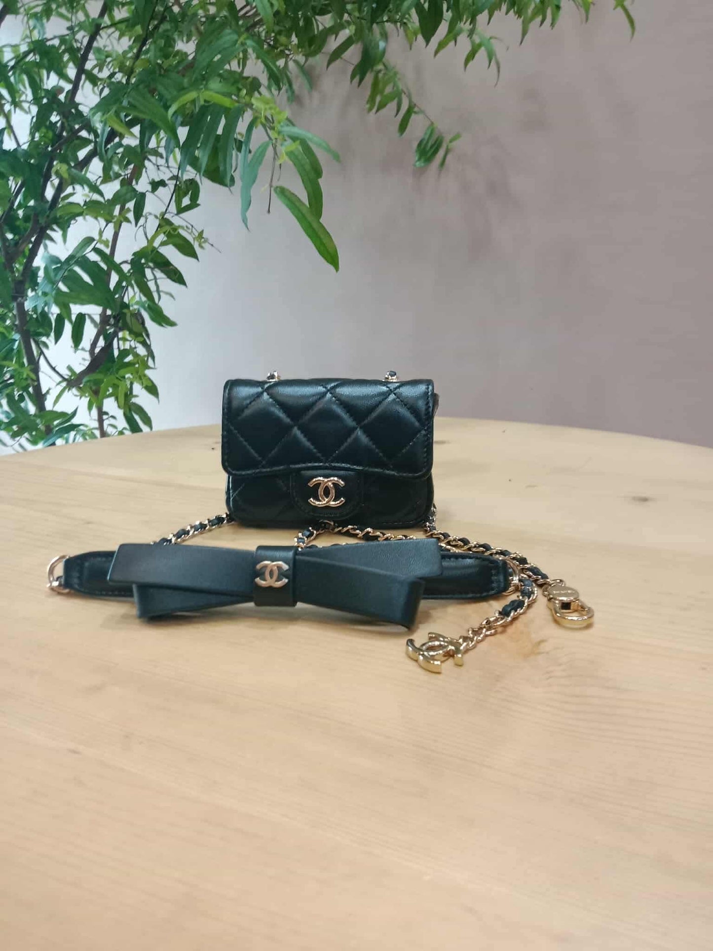 Chanel Bow Chain Belt Bag Black Lambskin Series 31