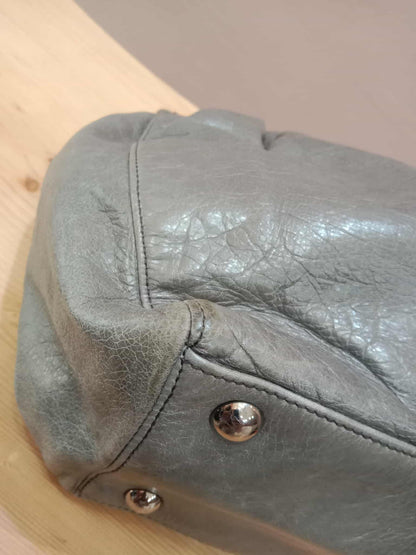 Miu Miu Leather Tote Bag Grey with Crystal Embellished Strap