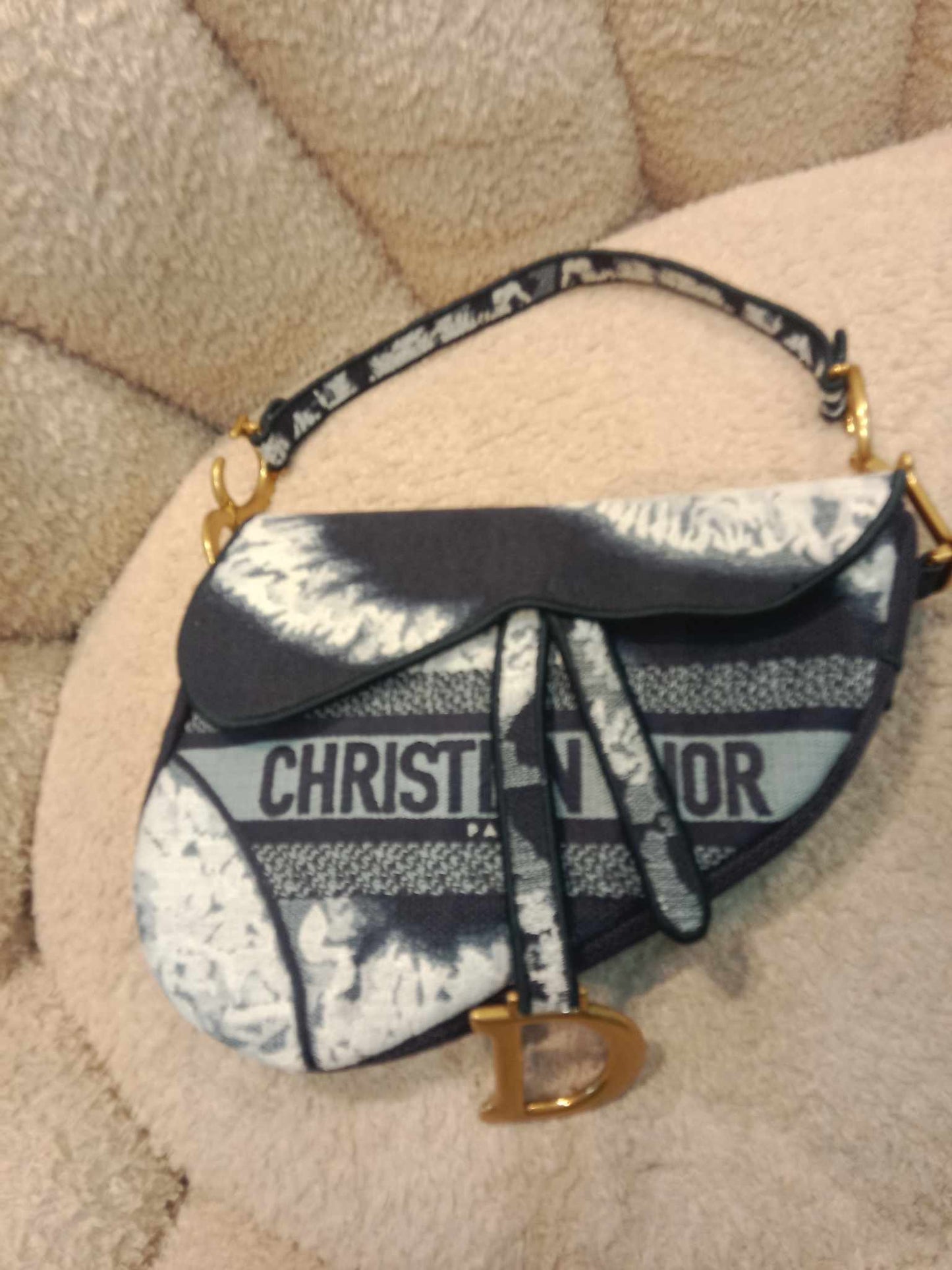 Dior Canvas Embroidered Tie Dye Saddle Bag Black