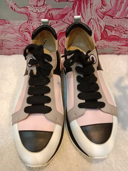Hermes Rebus Sneakers Rose Aube/Black/White/Taupe Size 37.5