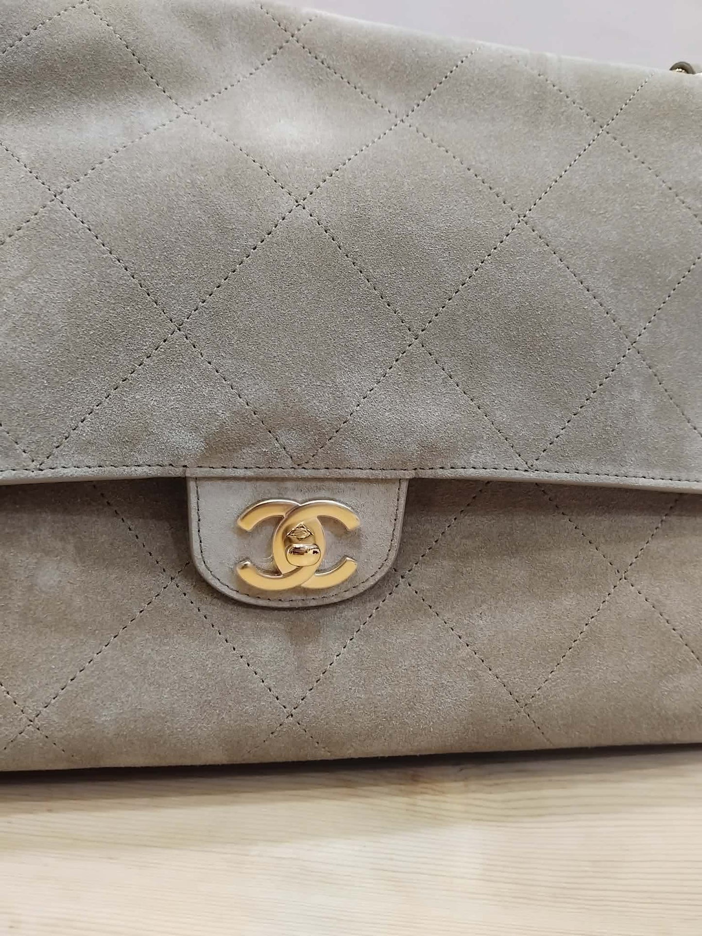 Chanel XXL Flap in Dark Beige Suede Microchipped