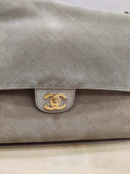Chanel XXL Flap in Dark Beige Suede Microchipped
