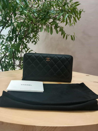 Chanel Quilted Leather Zip-Around Lambskin Wallet Series 22