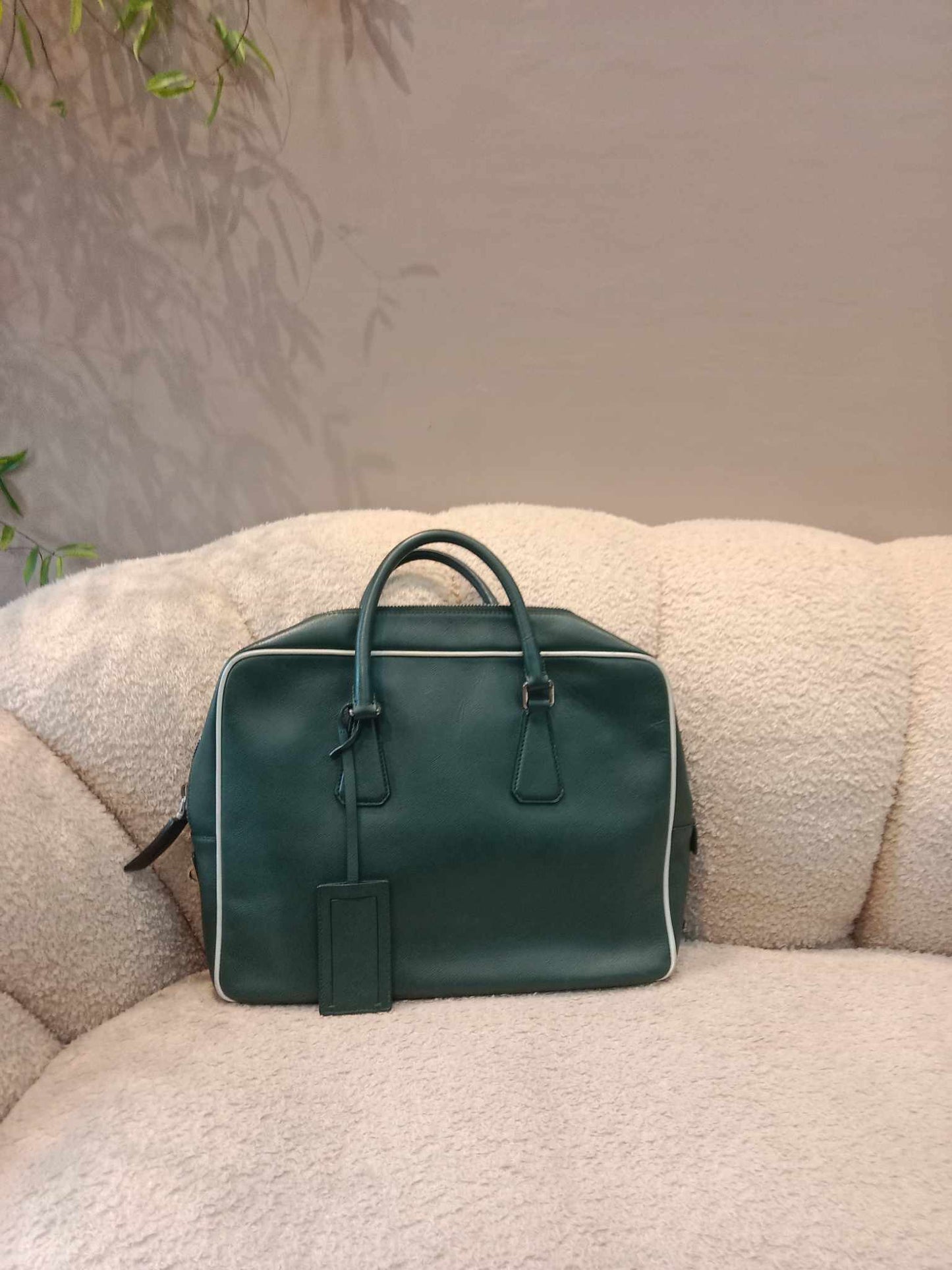 Prada Dark Green Leather Classic Laptop Bag