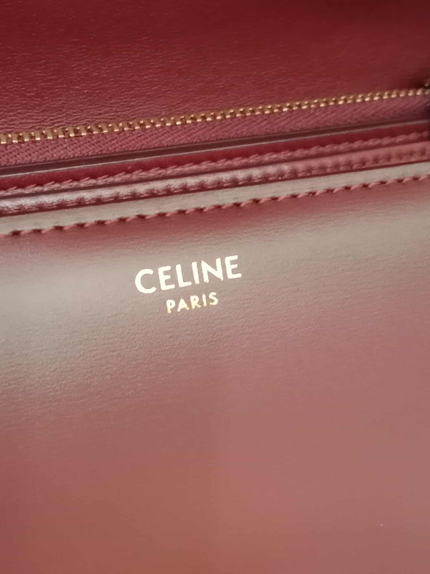 Celine Medium Classic Box Bag In Burgundy Calfskin Leather