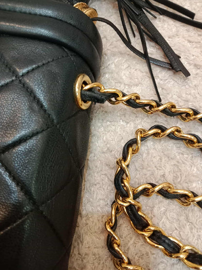 Chanel Vintage Chain Tassel Flap Bag Black Lambskin Series 0