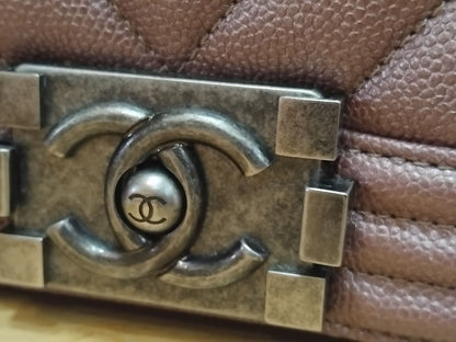 Chanel Le Boy Rose Gold Old Medium Caviar Series 26