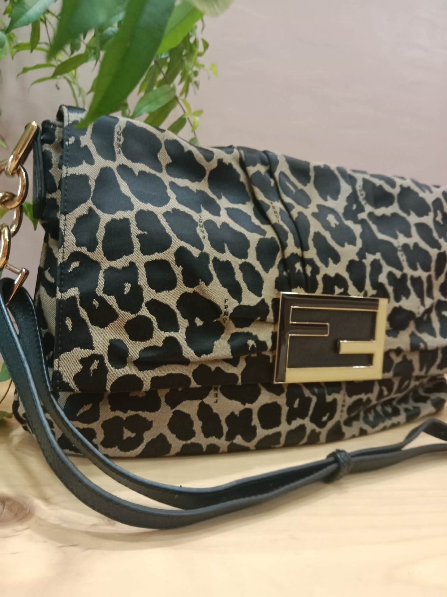 Fendi Mia Flap Bag Leopard Print Shoulder Bag