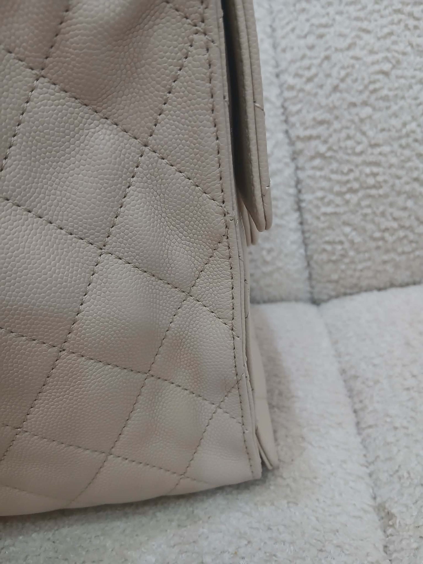 Chanel 25 Beige Caviar Medium Microchipped