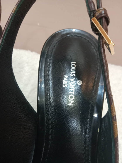 Louis Vuitton Archlight Slingback Pumps Toe Cap Patent Black Monogram Canvas Size 35.5