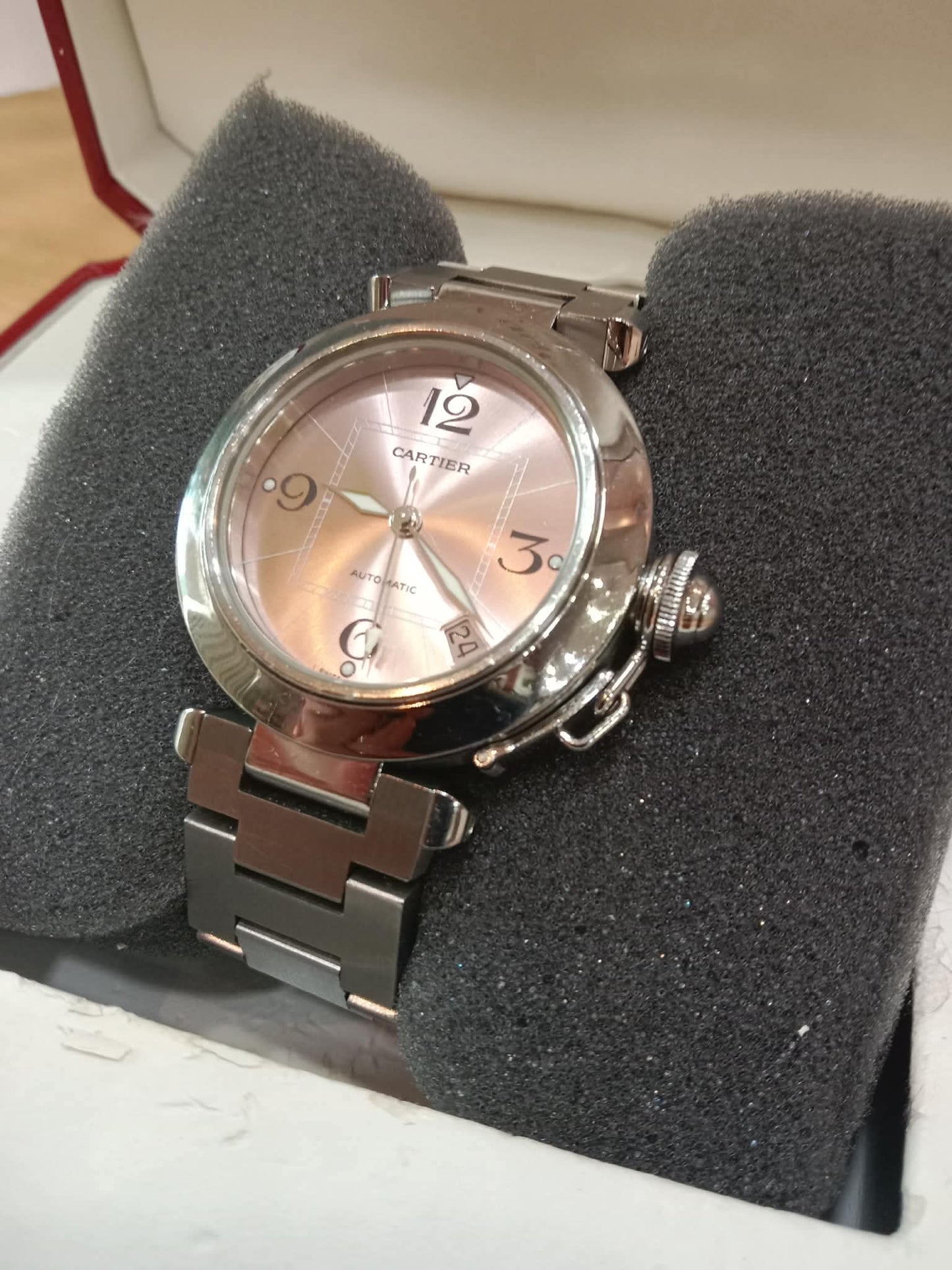 Cartier Pasha C Watch 35mm Stainless Case Pink Dial Arabic Numerals