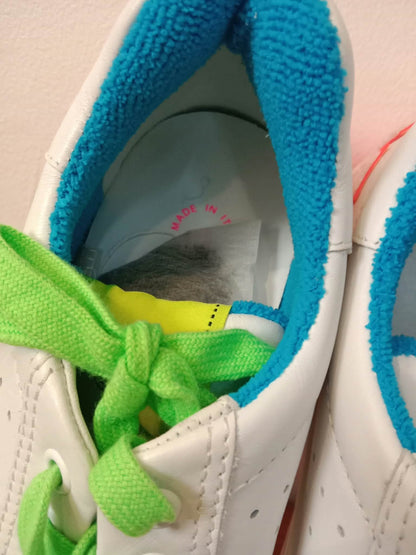 Chanel White Leather CC Lace-Up Sneakers Neon Multicolor Size 37
