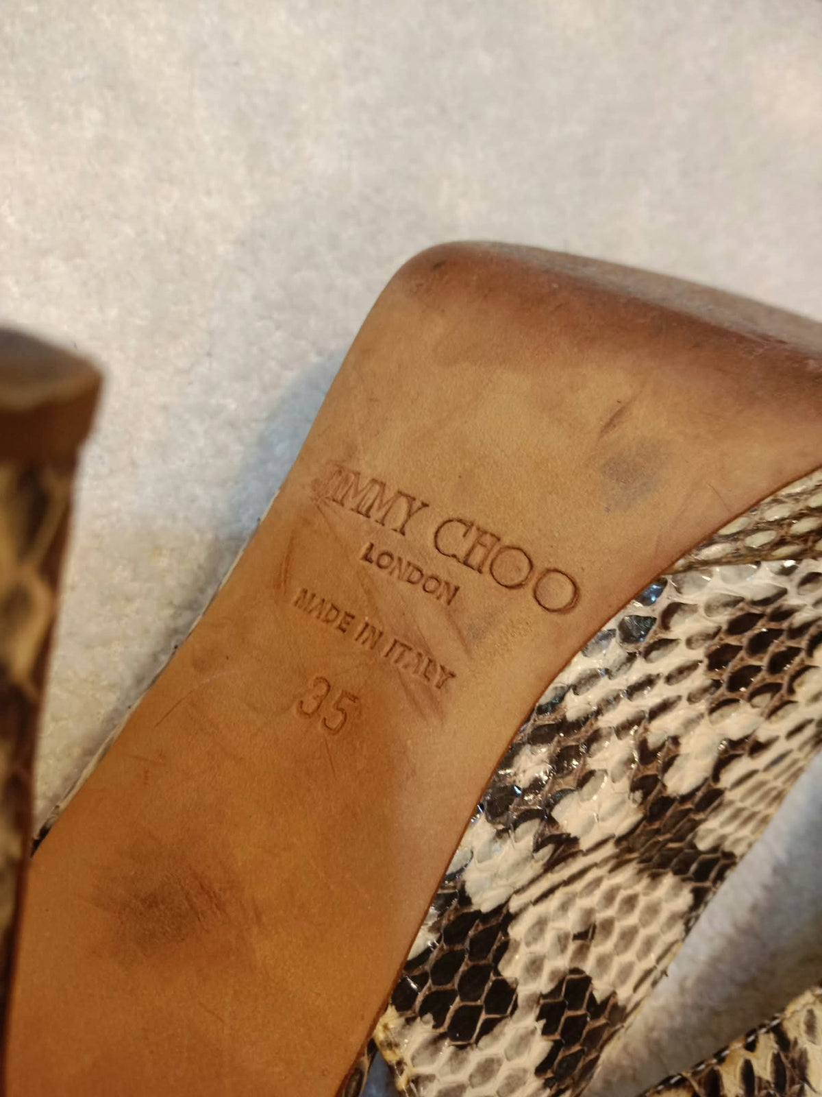 Jimmy Choo Python-Embossed Open-Toe Slingback Pumps Size 35