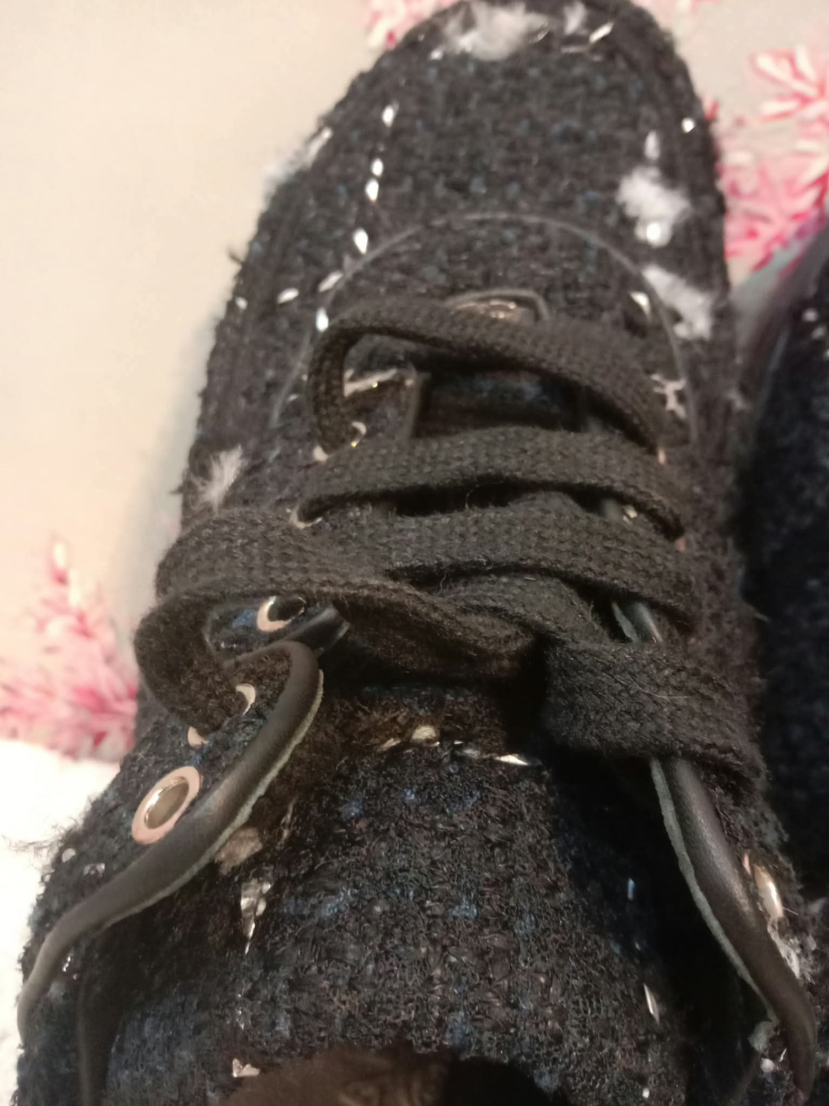 Chanel Tweed Sneakers Silver CC Logo 39 1/2