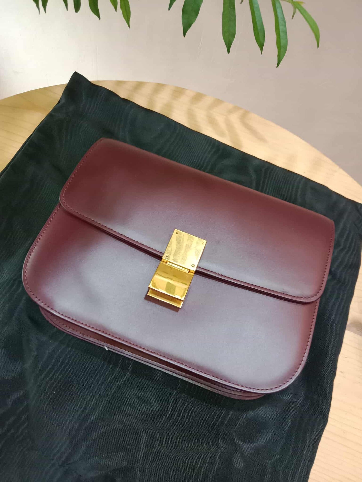 Celine Medium Classic Box Bag In Burgundy Calfskin Leather
