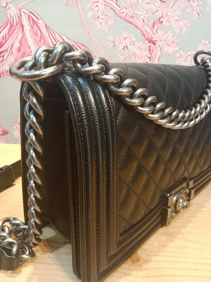 Chanel Boy Flap Black Caviar Old Medium Series 28