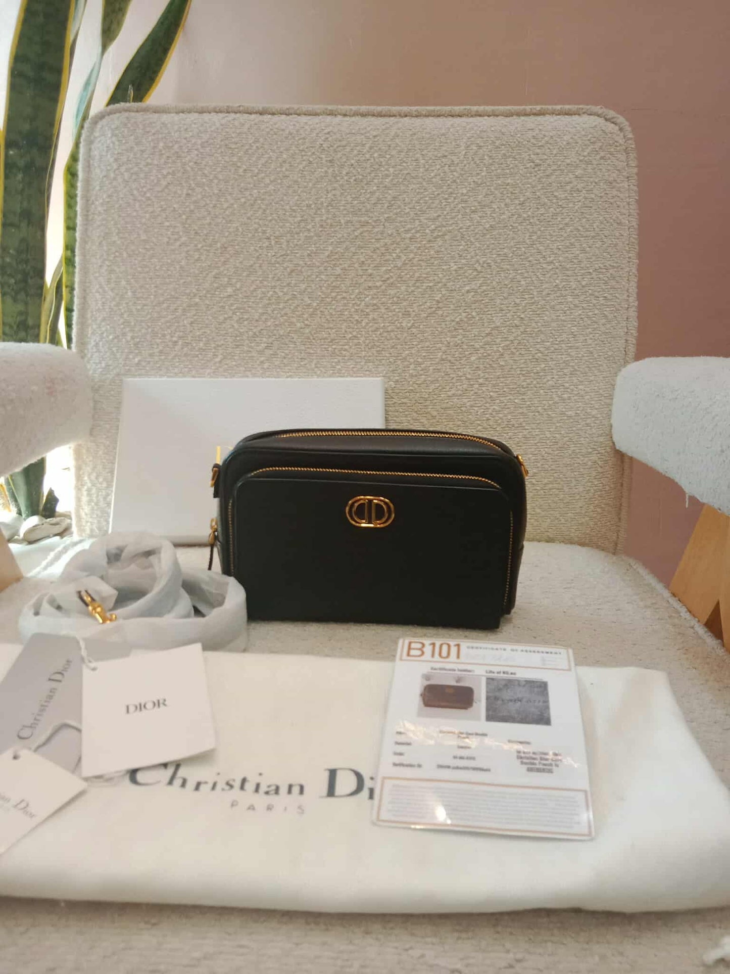 Christian Dior Caro Double Pouch Shoulder Bag Black