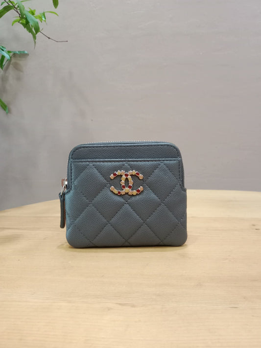 Chanel Quilted Caviar Crystal CC Zipped Coin Purse Dark Grey Diamond Quilted Multicolored Crystal Embellished CC Logo Microchipped