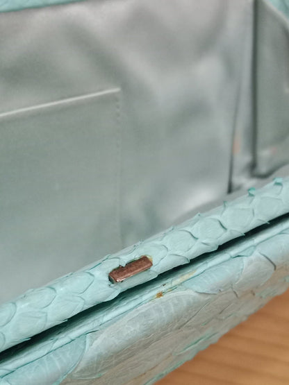 Chanel Mint Green Python Leather Clutch With a Silver-Toned Kiss-Lock Closure Series 15