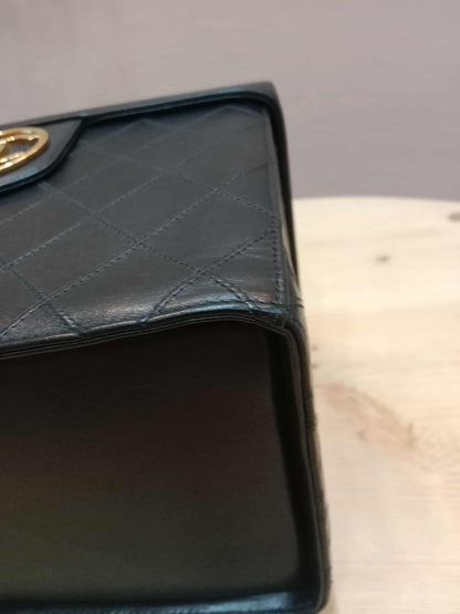 Chanel Vanity Black Leather Stitched Cosmetic Beauty Bag Series 2