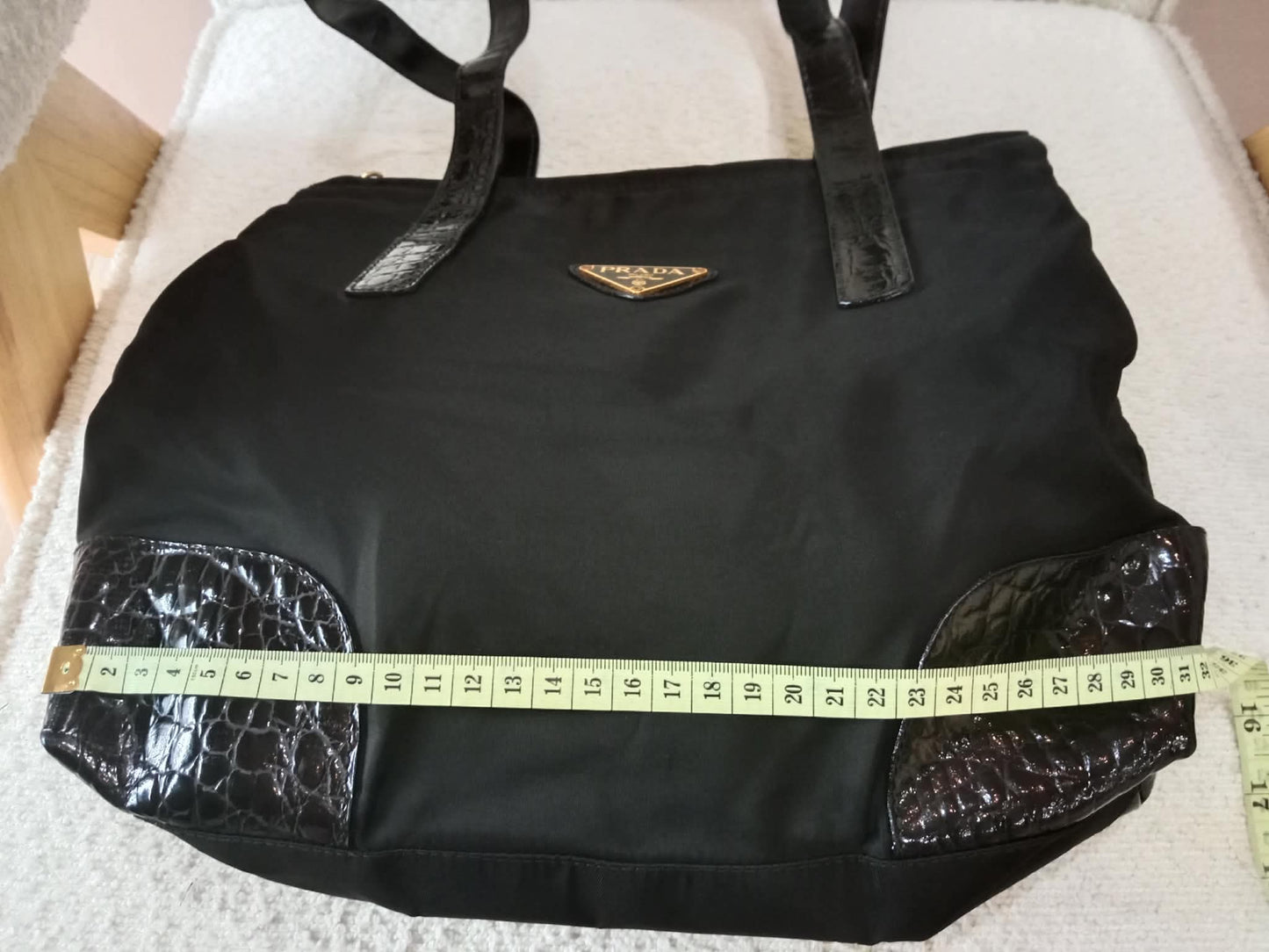 Prada Vintage Tessuto Tote Nylon/Crocodile Embossed Leather Bag