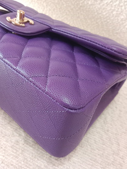 Chanel Metiers D'Art 2022 Timeless Classic Quilted Double Flap Small Caviar Microchipped Purple