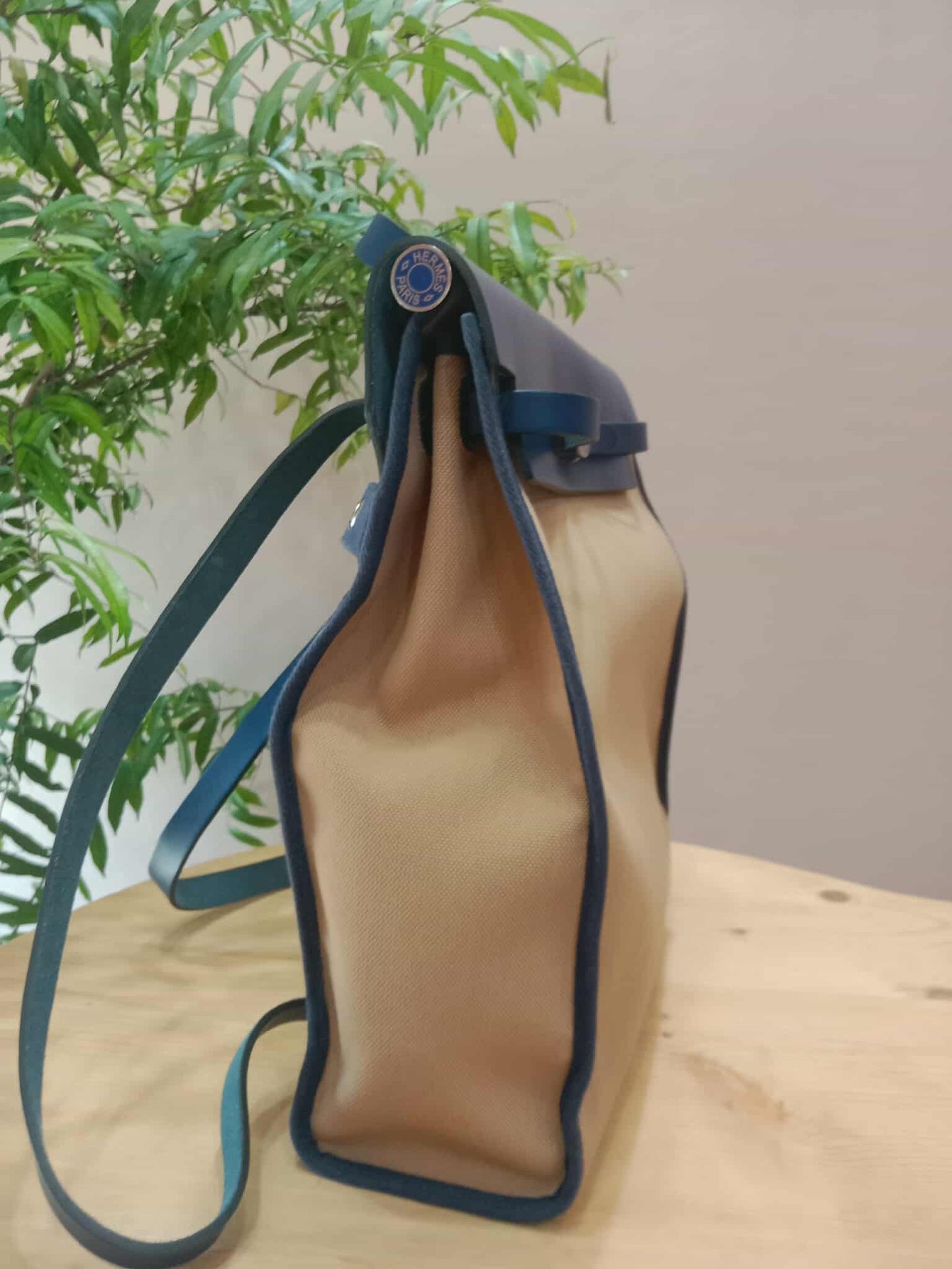 Hermes Herbag Ado Zip Backpack Canvas Bicolor Tan/Blue Stamp U 2022