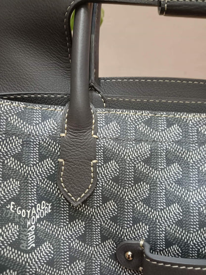 Goyard Saigon Tote Bag Goyardine Canvas with Structured Leather Trim Gris MM