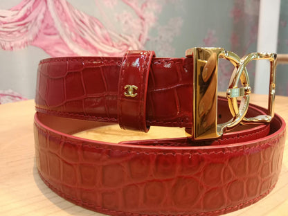 Chanel Crocodile Embossed Calfskin & Metal Belt Dark Red Brandnew