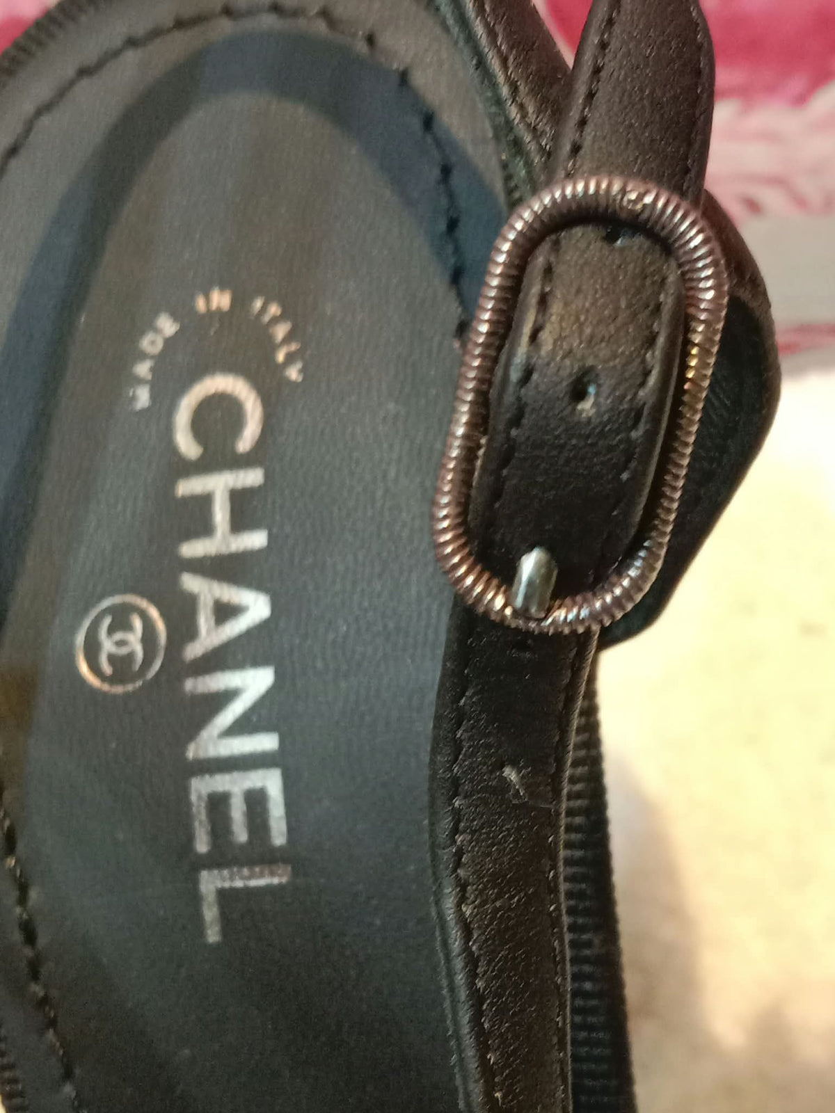 Chanel Ankle-Strap Tiered Bow CC Logo Sandals Black Size 37 1/2