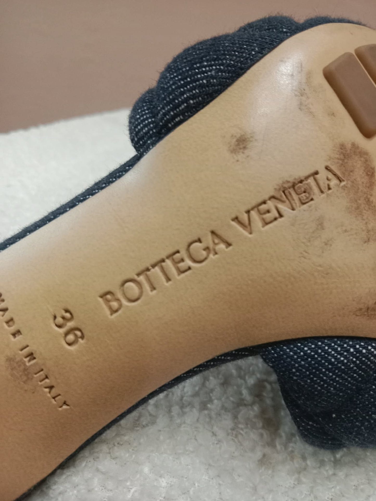 Bottega Veneta Indigo Denim Matelasse Padded Mule Sandals Size 36