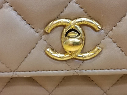 Chanel Quilted Wallet On Chain Lambskin Beige Microchipped