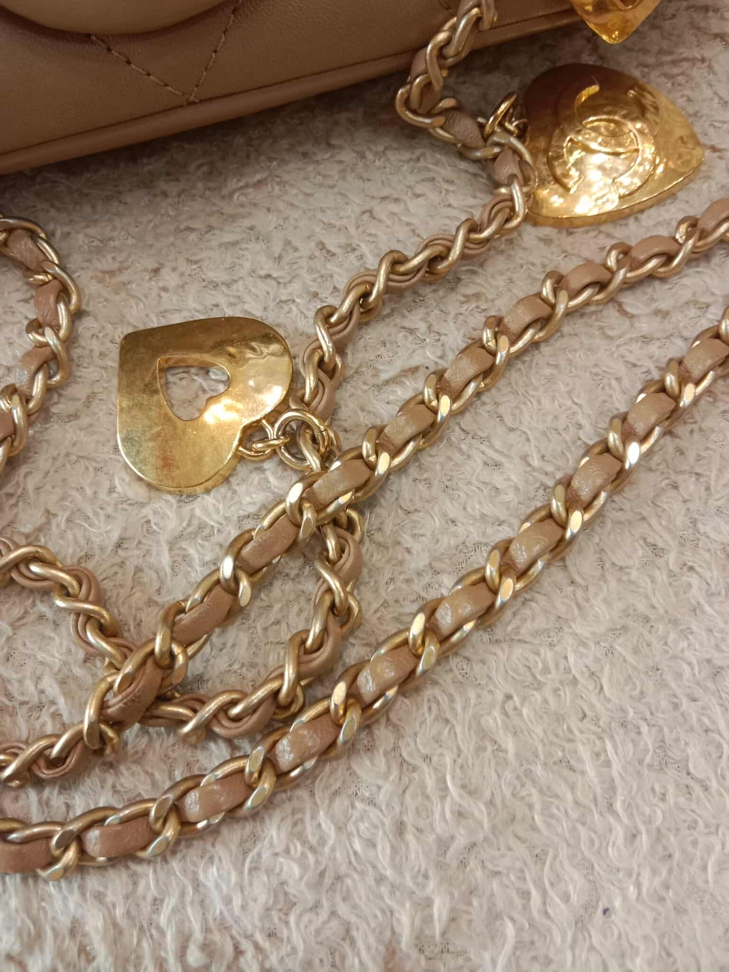 Chanel Seasonal Flap Heart Charms Beige Microchipped