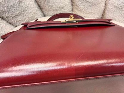 Hermes Kelly 32 Boxcalf Bordeaux Stamp F Square 2002