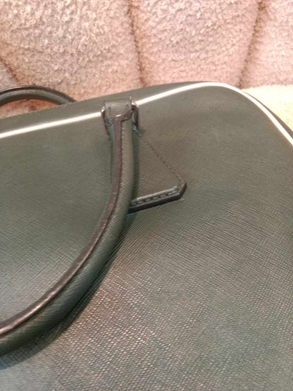 Prada Dark Green Leather Classic Laptop Bag