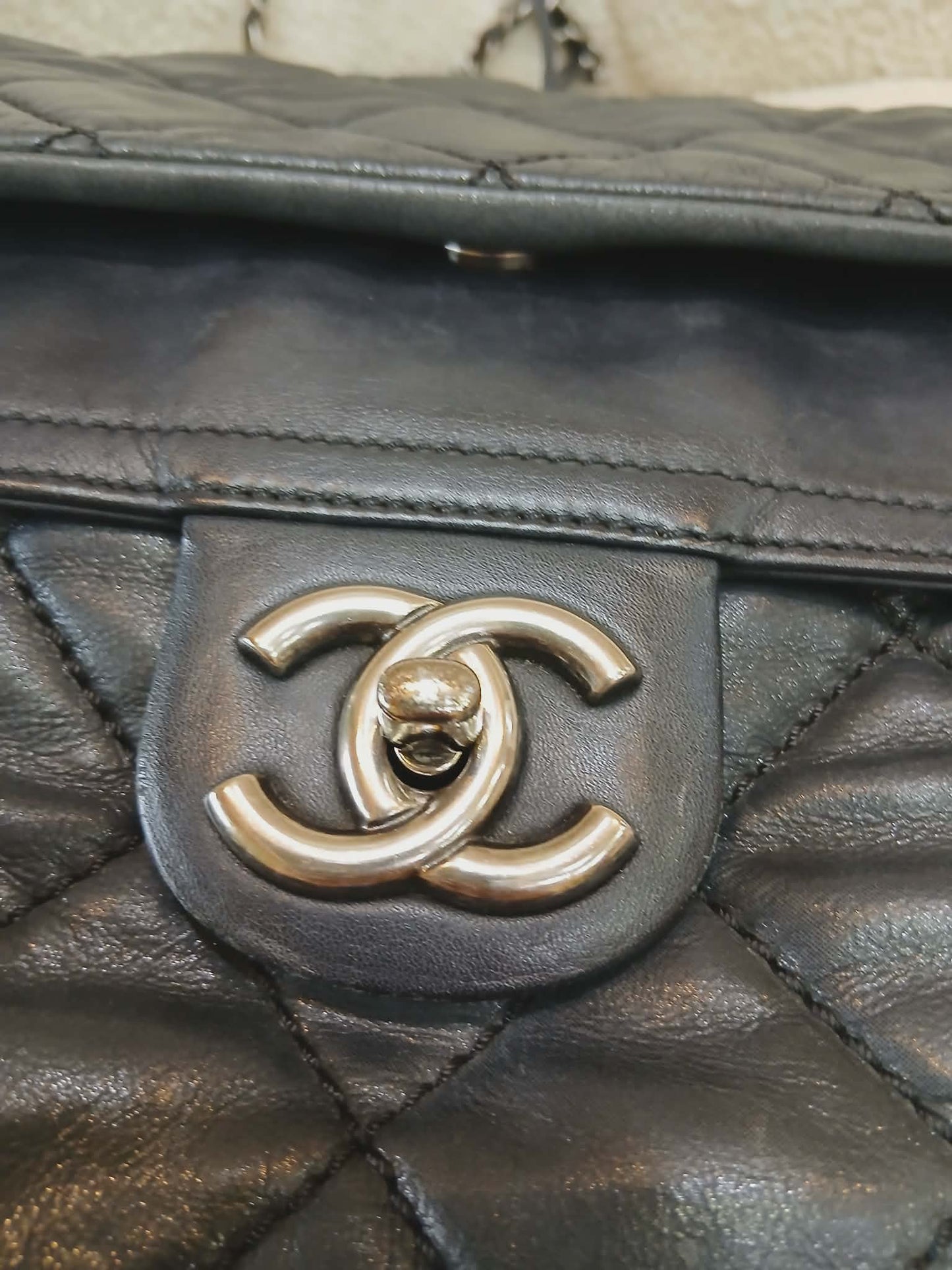 Chanel Square Double Flap Lambskin Dark Gray Series 15