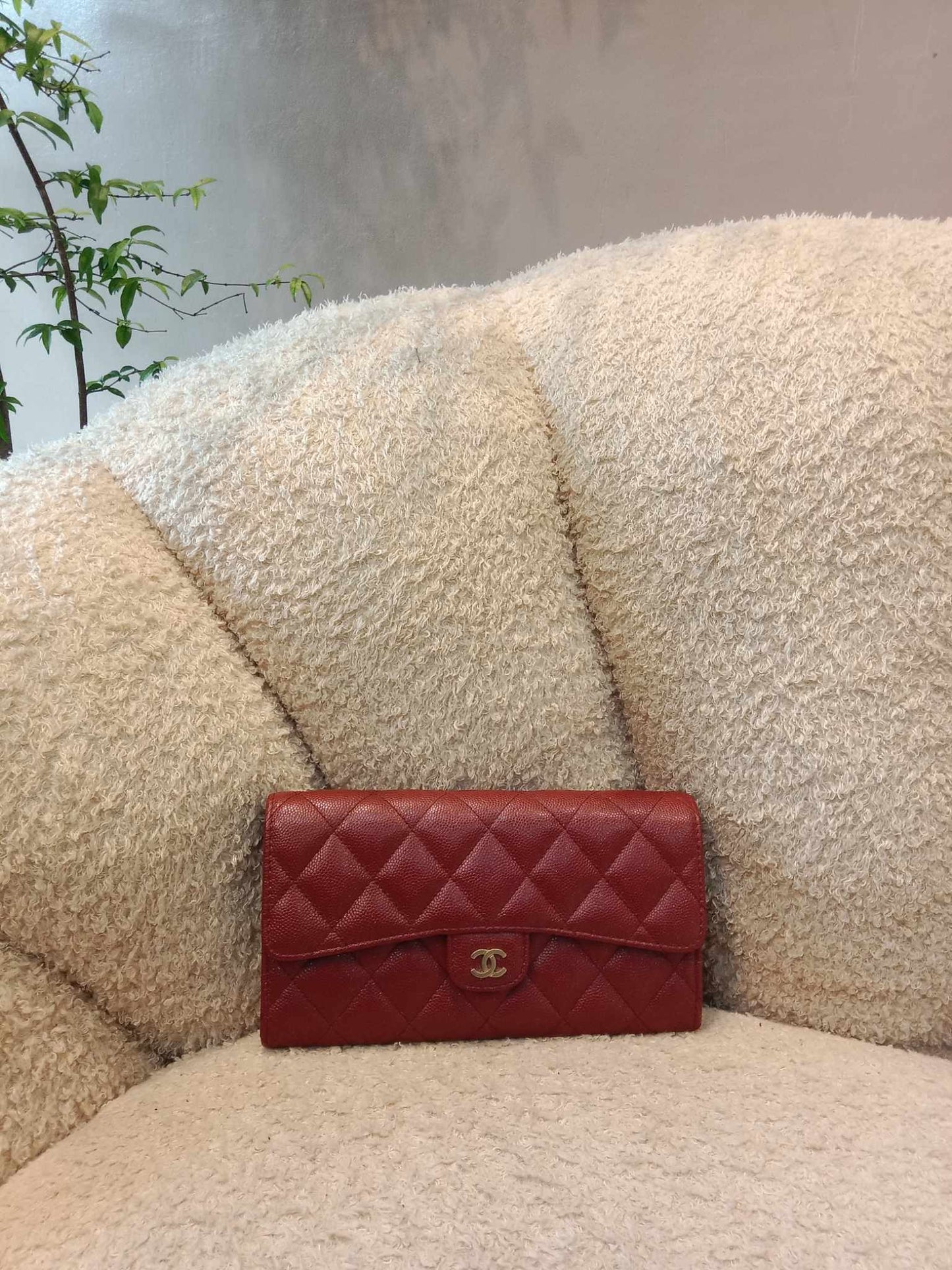 Chanel Long Flap Wallet Caviar Burgundy Series 25