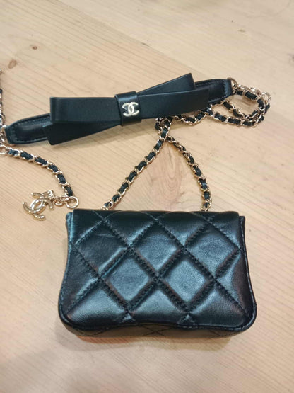 Chanel Bow Chain Belt Bag Black Lambskin Series 31