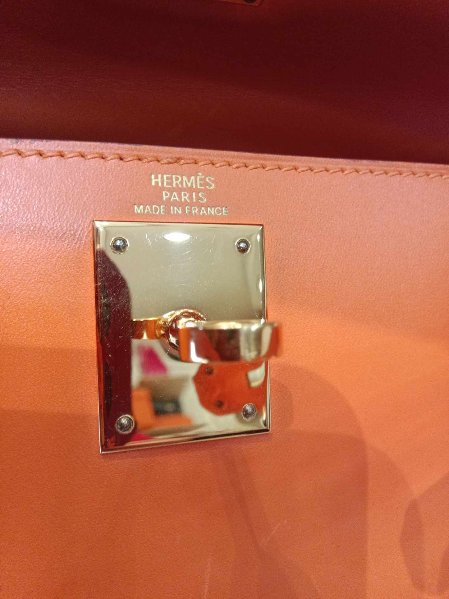 Hermes Kelly 28 Boxcalf Poppy Orange Stamp F Square