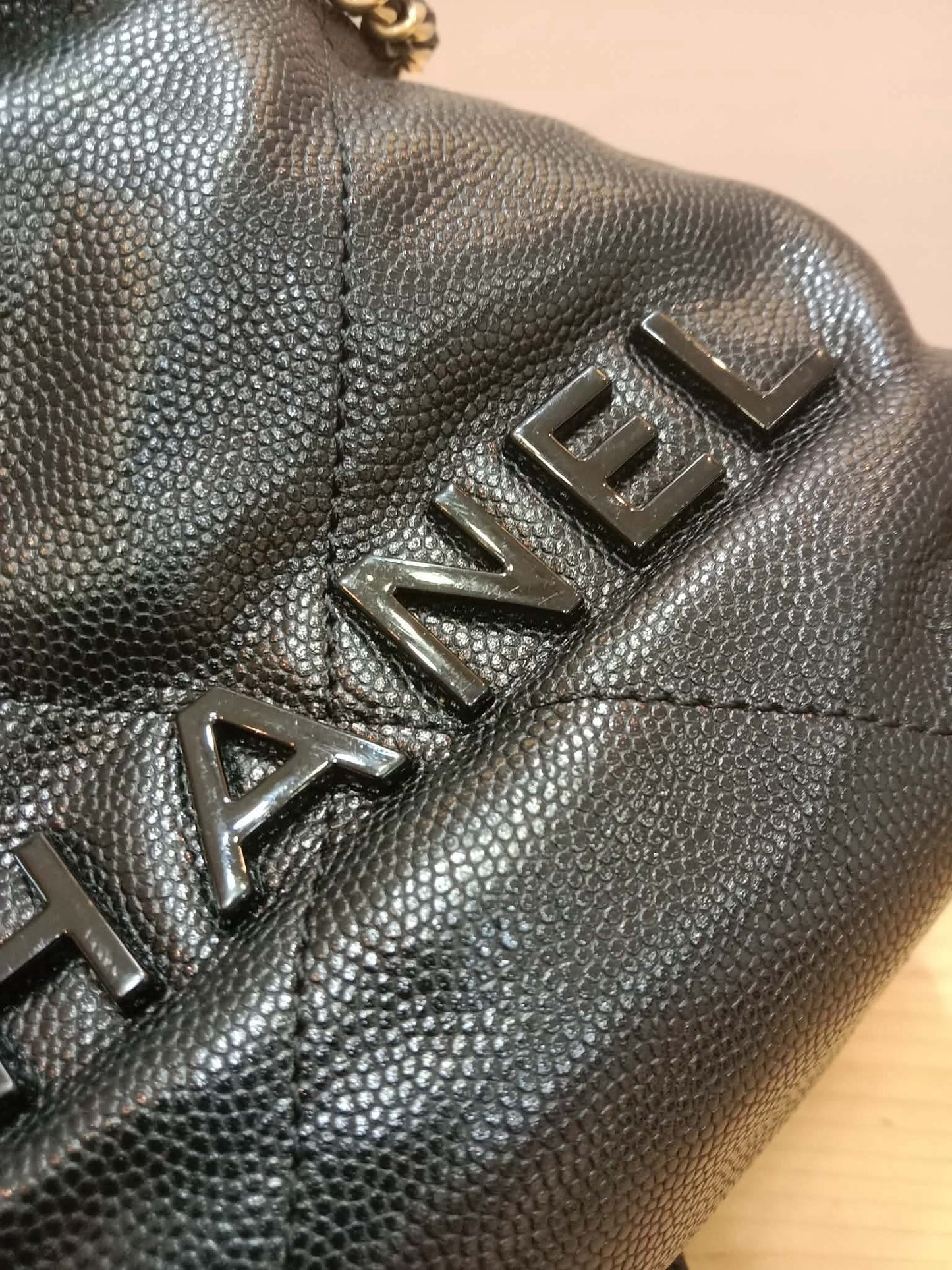 Chanel 22 Shiny Caviar Black Monochrome Mini Microchipped