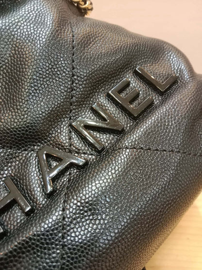 Chanel 22 Shiny Caviar Black Monochrome Mini Microchipped