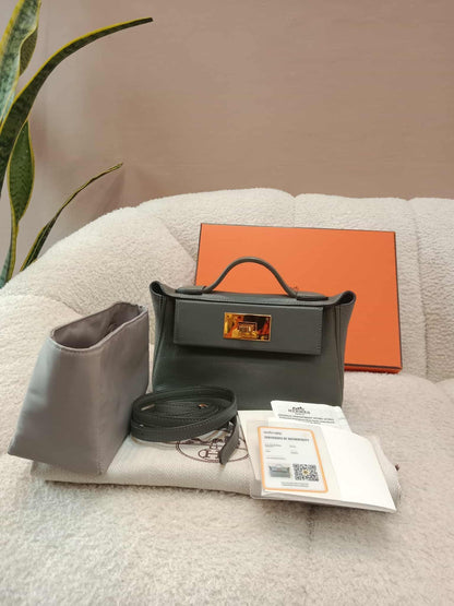 Hermes Mini 24/24 Gris Meyer Evercolor Stamp U 2022